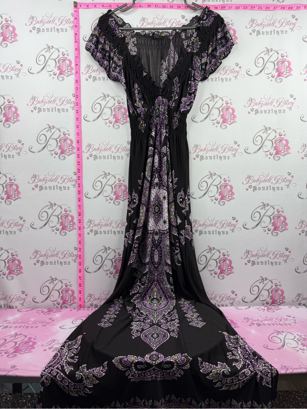 Dress long paisley Women's Black & Purple Paisley Maxi Dress